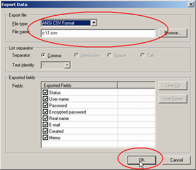 Choose the File Type and select a file name, and then click on OK button