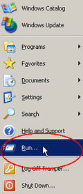 Click on Windows Start button, and then press Run... button