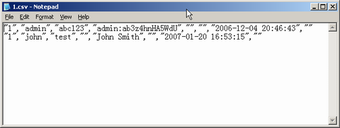 The Notepad open the file c:\1.csv. The data saved successfully