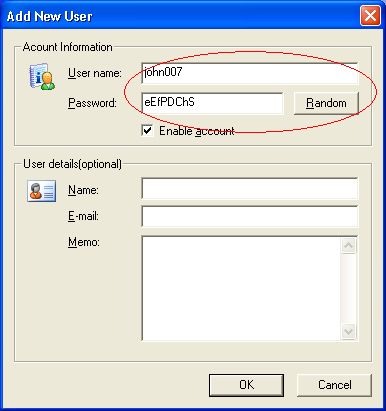 The screenshot of the Add New User Window