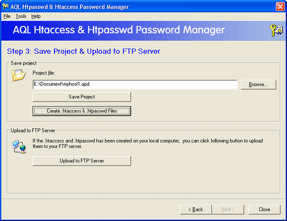 The screenshot of the Save Project Window