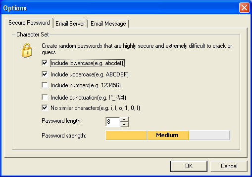 The screenshot of the Options Window
